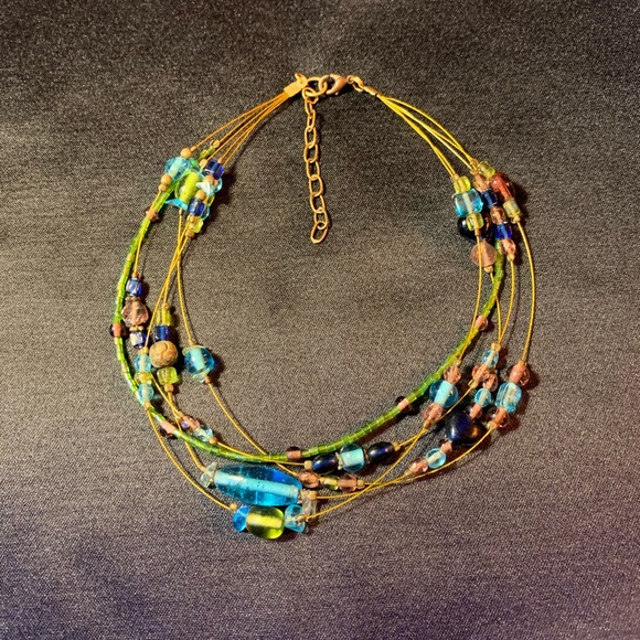 2/$20 Fashion Multistrand Glass Bead Blue Green Choker - Picture 4 of 4